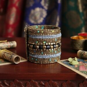 Boho Chic Handmade Artisan Indian Statement Wide Cuff Fashion Beaded Bracelet